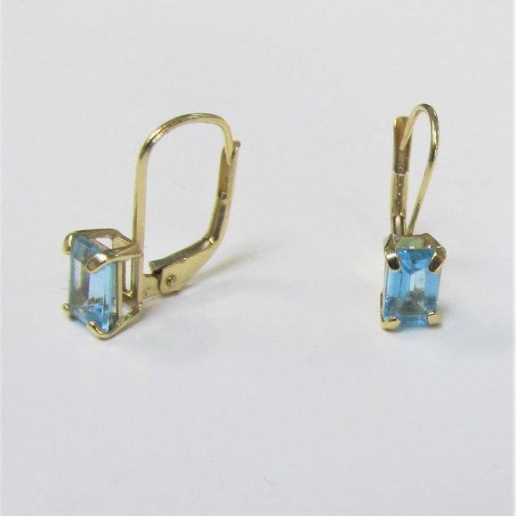 Hand Crafted Jewelry - Natural Blue Topaz 14K Yellow Gold Earrings